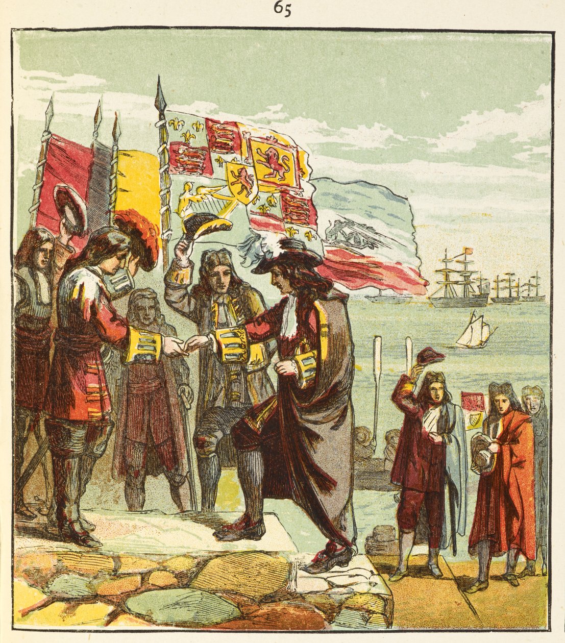 „Přistání Viléma Oranžského“. 5. listopadu 1688 William napadl Anglii. od English School