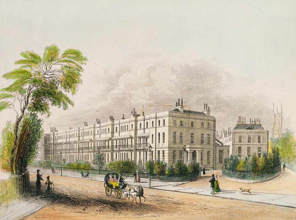 Lansdown Place, Cheltenham, vyryto litografií M. D. Eichbauma, kolem roku 1845 od English School