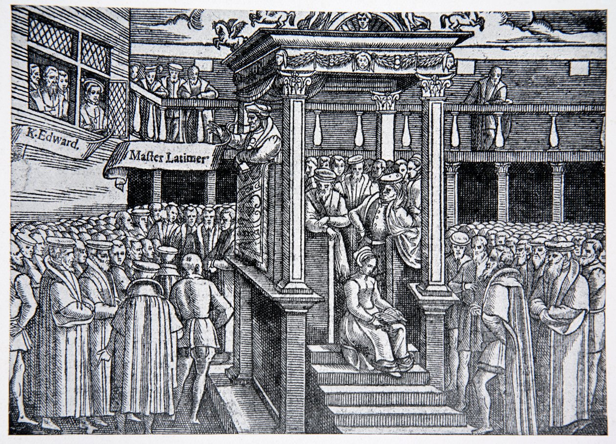 Latimer kázání před Edwardem VI., ilustrace z Historie národa od English School