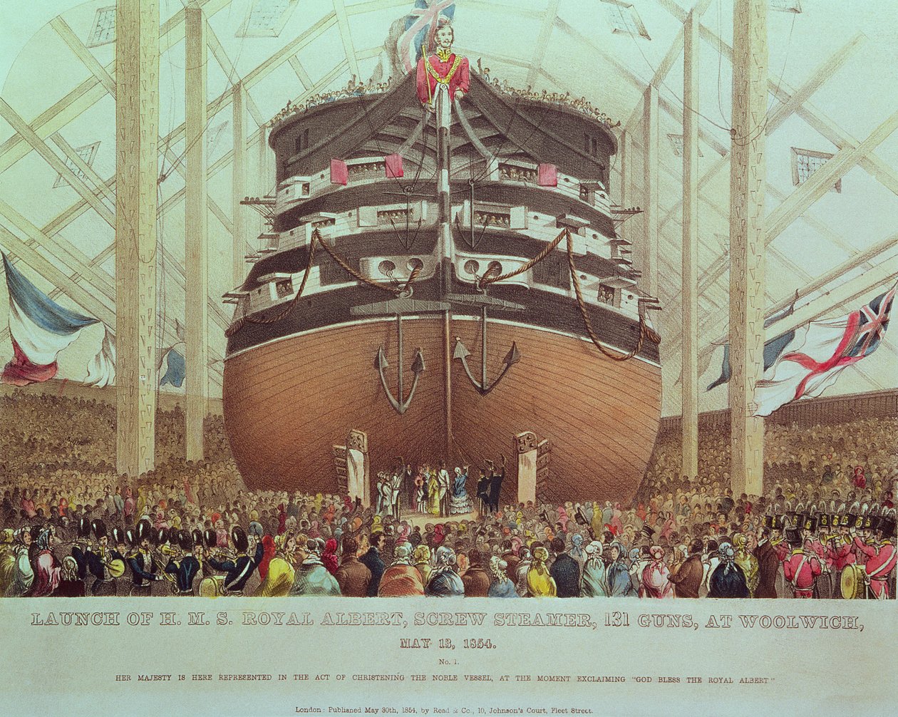 Uvedení H.M.S. Royal Albert, šroubový parník, 131 zbraní, ve Woolwichi, 13. května 1854 od English School
