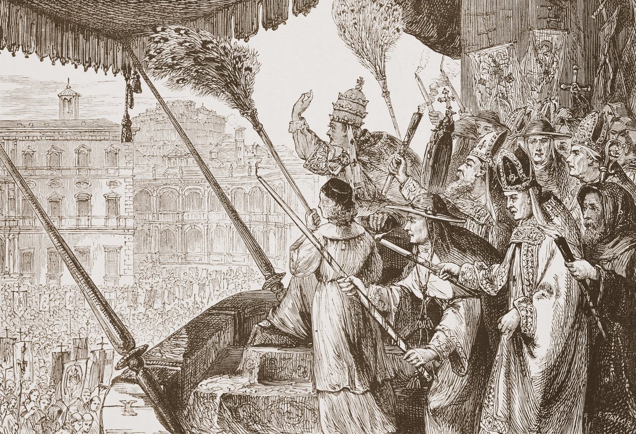 Lev X vyslovující Bull of the Lords Steel, ilustrace z Historie protestantismu od Jamese Aitkena Wylie (1808-1890), hospoda. 1878 od English School