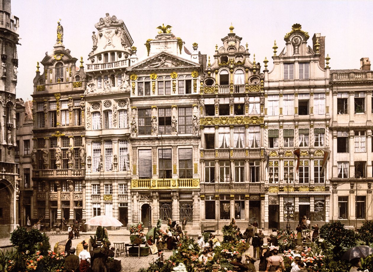 Staré domy na Grand Place, Brusel (ručně kolorovaná fotografie) od English School