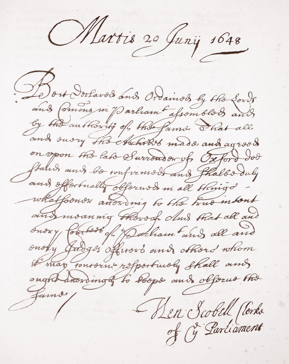 Dopis Henryho Scobella, 20. června 1648 od English School