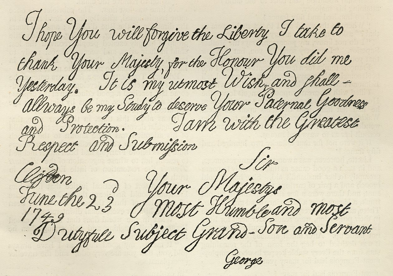 Dopis Jiřího III. jeho dědečkovi králi, 23. června 1749, publikovaný v 