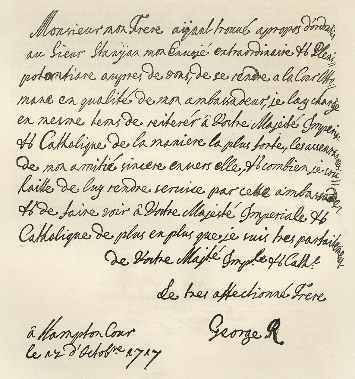 Dopis od Jiřího I. Karlu VI., 1717, publikovaný v 