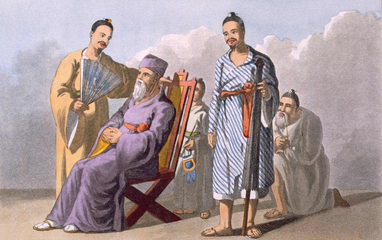 Lewchewan Chief and Attendants, 1820 (barevná akvatinta) od English School