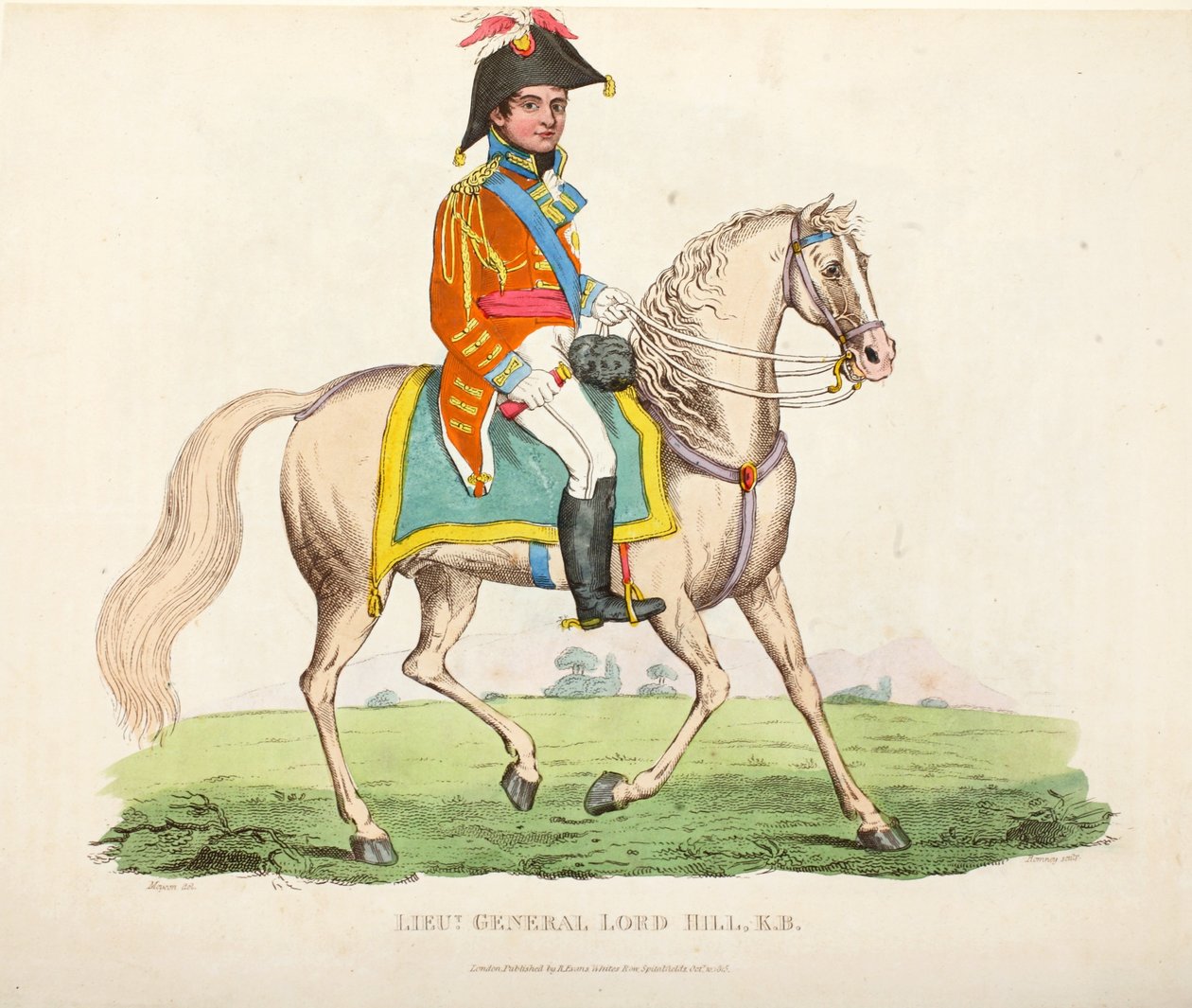 Generálporučík Lord Hill KB, hospoda. od Richarda Evanse, engr Romney, ilustrace z Historický popis bitvy u Waterloo od Williama Mudforda, 1816 od English School