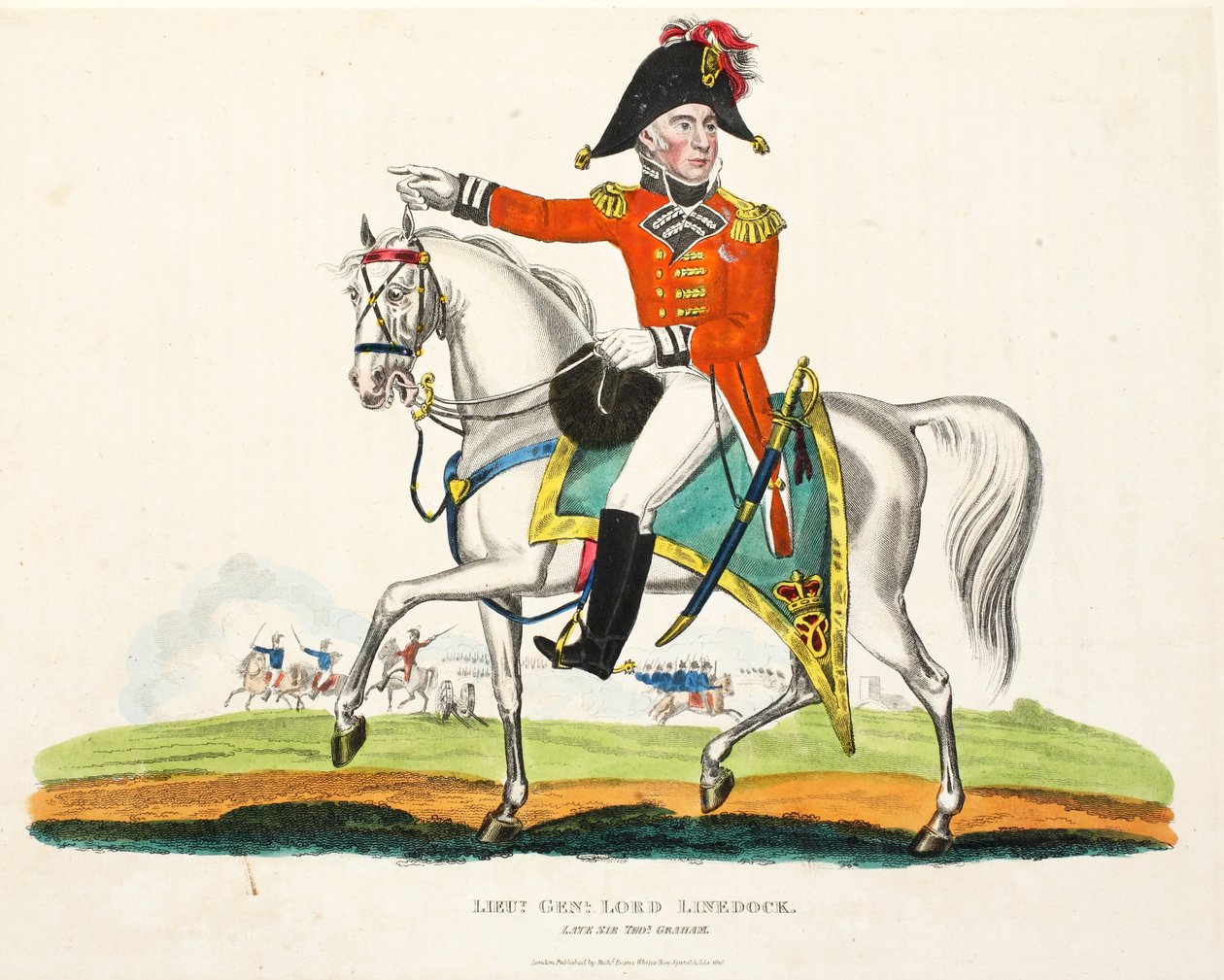 Generálporučík lord Linedock, hospoda. od Richarda Evanse, engr Romney, ilustrace z Historický popis bitvy u Waterloo od Williama Mudforda, 1816 od English School
