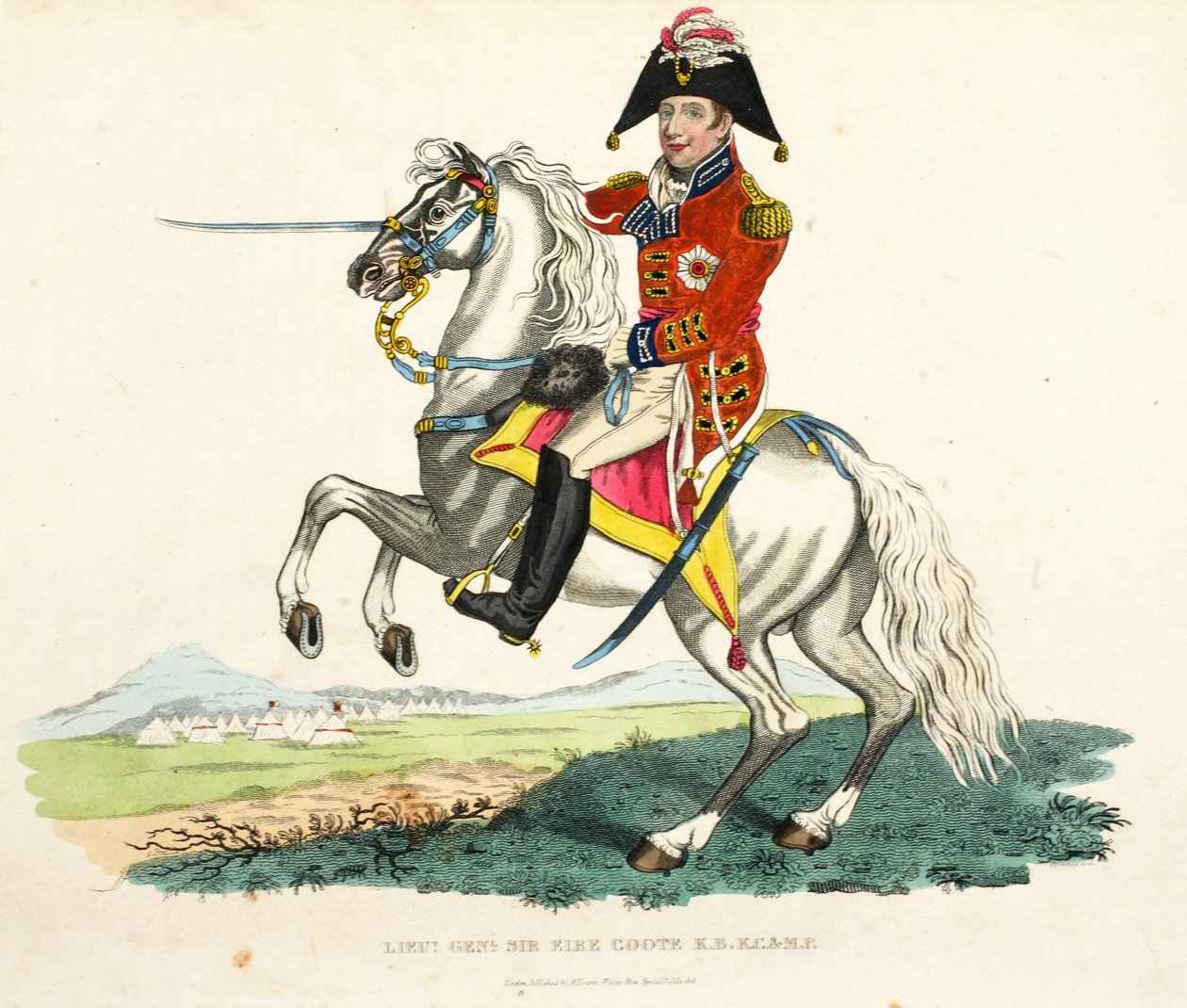Generálporučík Sir Eire Coote KB, KC a MP, hospoda. od Richarda Evanse, engr Romney, ilustrace z Historický popis bitvy u Waterloo od Williama Mudforda, 1816 od English School