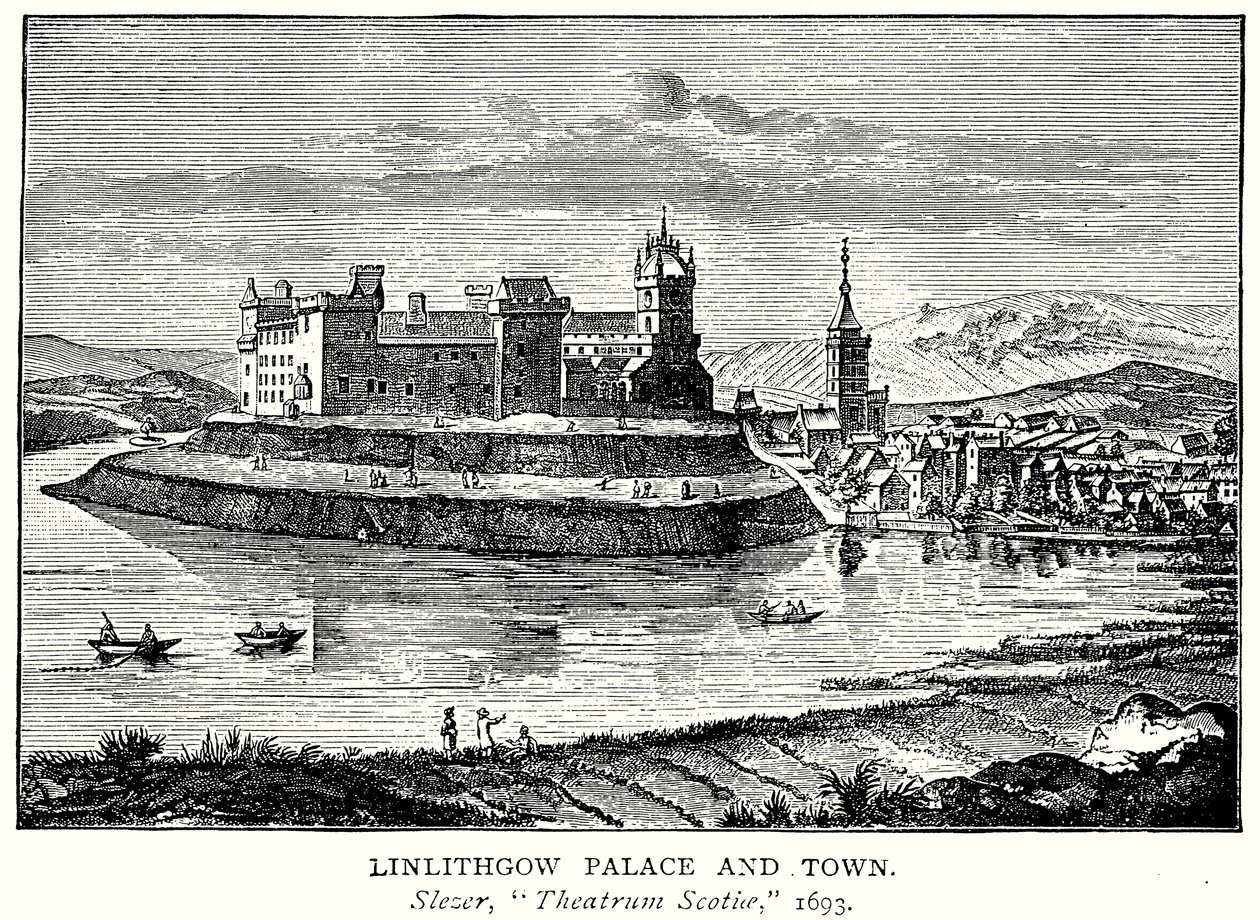 Linlithgow Palace and Town (rytina) od English School