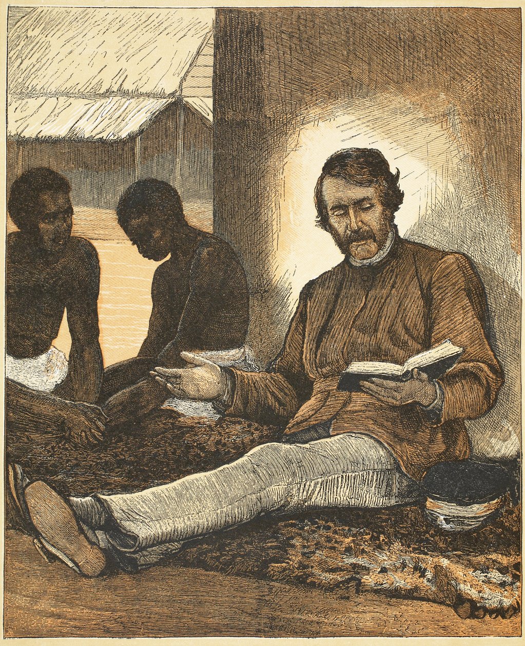 Livingstone, ilustrace z Obrazového vydání života a objevů Davida Livingstona od J. Ewinga Richieho, pub. od A. Fullarton & Co., 1876 od English School