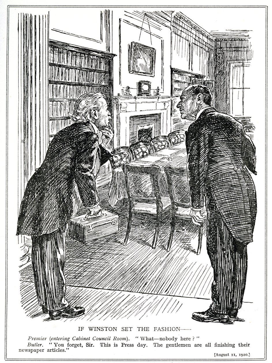 Lloyd George vstupuje do kabinetu bez ministrů, kteří jsou zaneprázdněni psaním článků do novin, srpen 1920 od English School