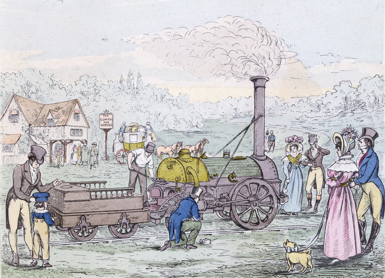 Locomotive Engine, Rocket v roce 1830, postavený Georgem Stephensonem (1781-1848) (akvatinta) od English School