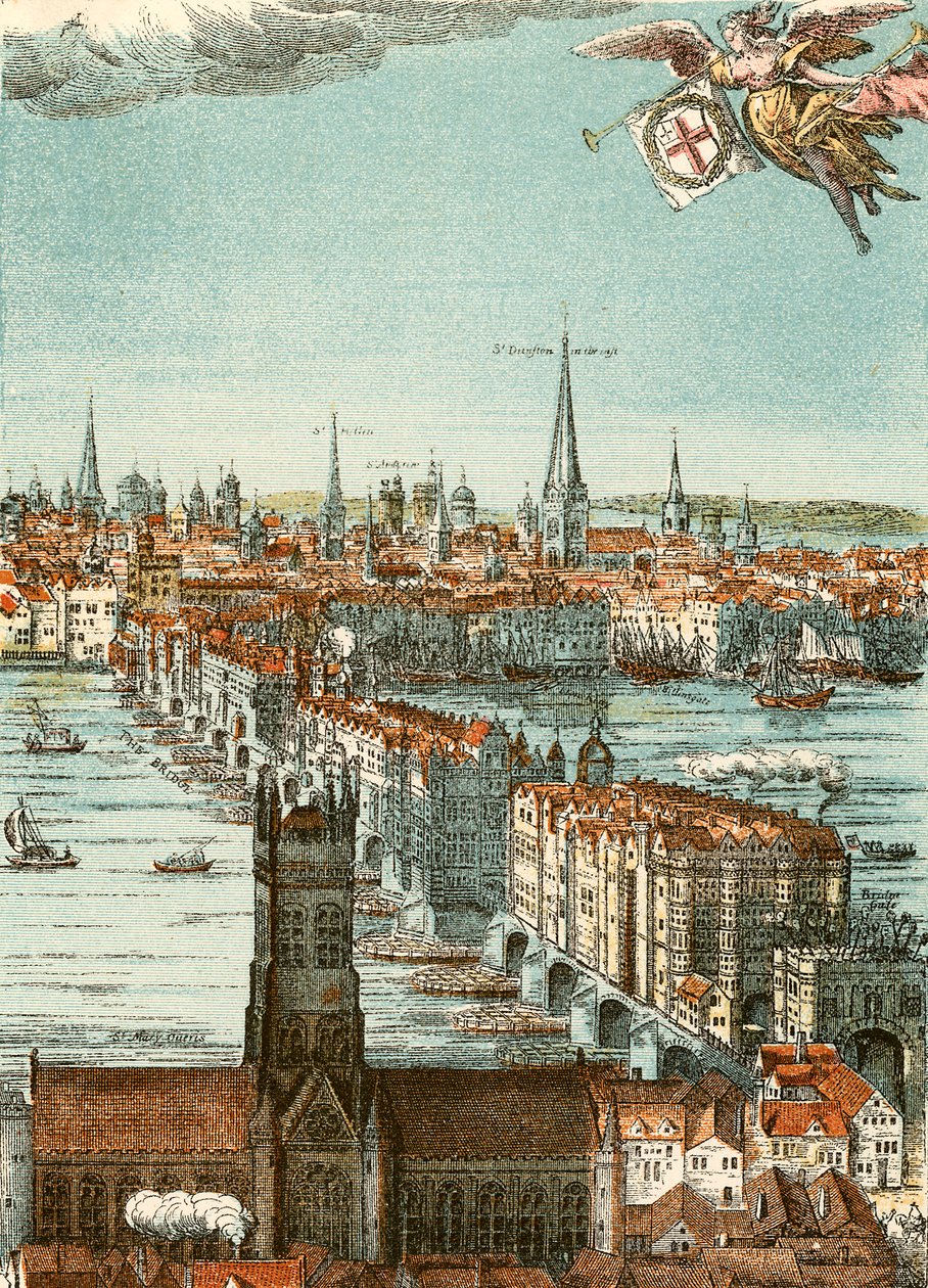 London Bridge (kolorovaná rytina) od English School