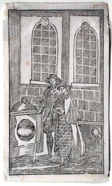 London Stone, Cannon Street, cca 1700 (dřevořez) od English School