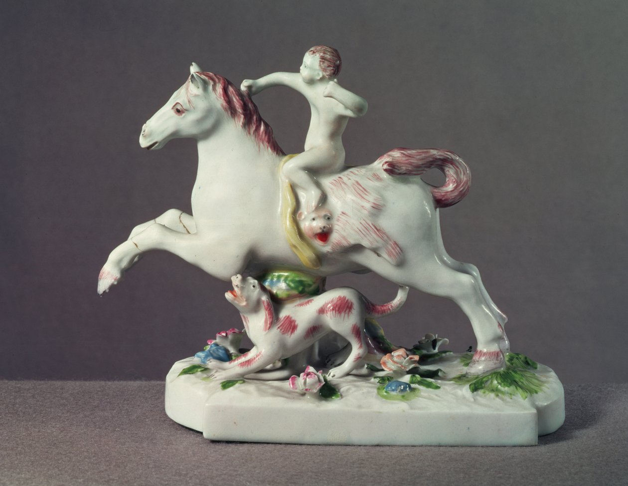 Figurka Amora jedoucího na koni z Longton Hall, cca 1755 (porcelán) od English School