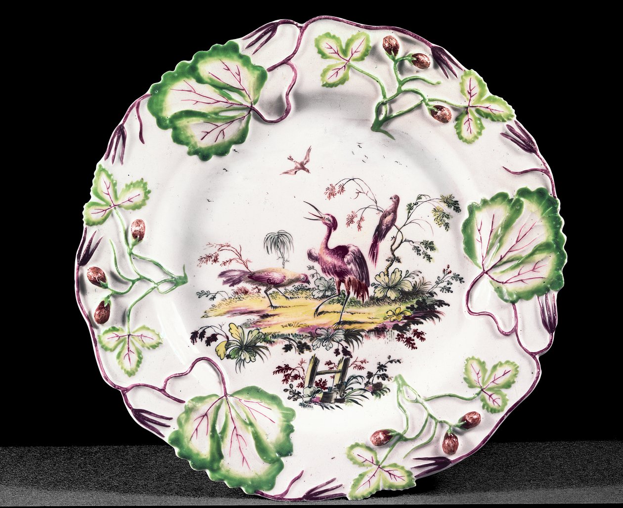 Talíř Longton Hall, lisovaný s jahodami, 1749-60 (porcelán) od English School