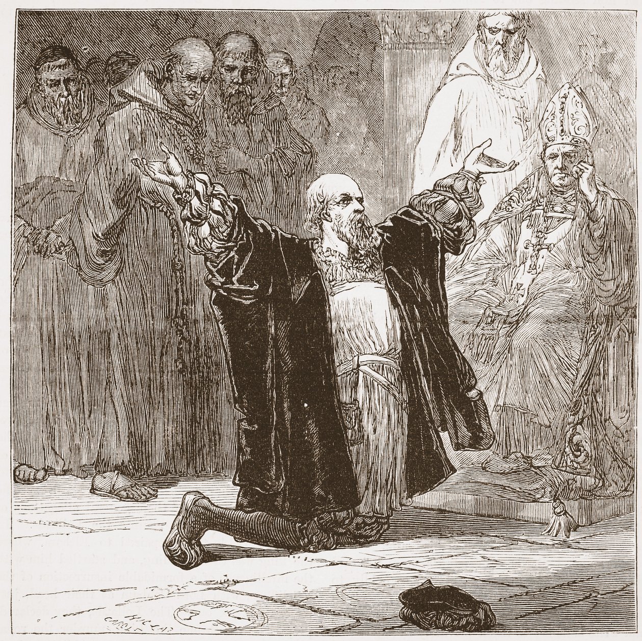 Lord Cobham před biskupy, ilustrace z Historie protestantismu od Jamese Aitkena Wylie (1808-1890), hospoda. 1878 od English School
