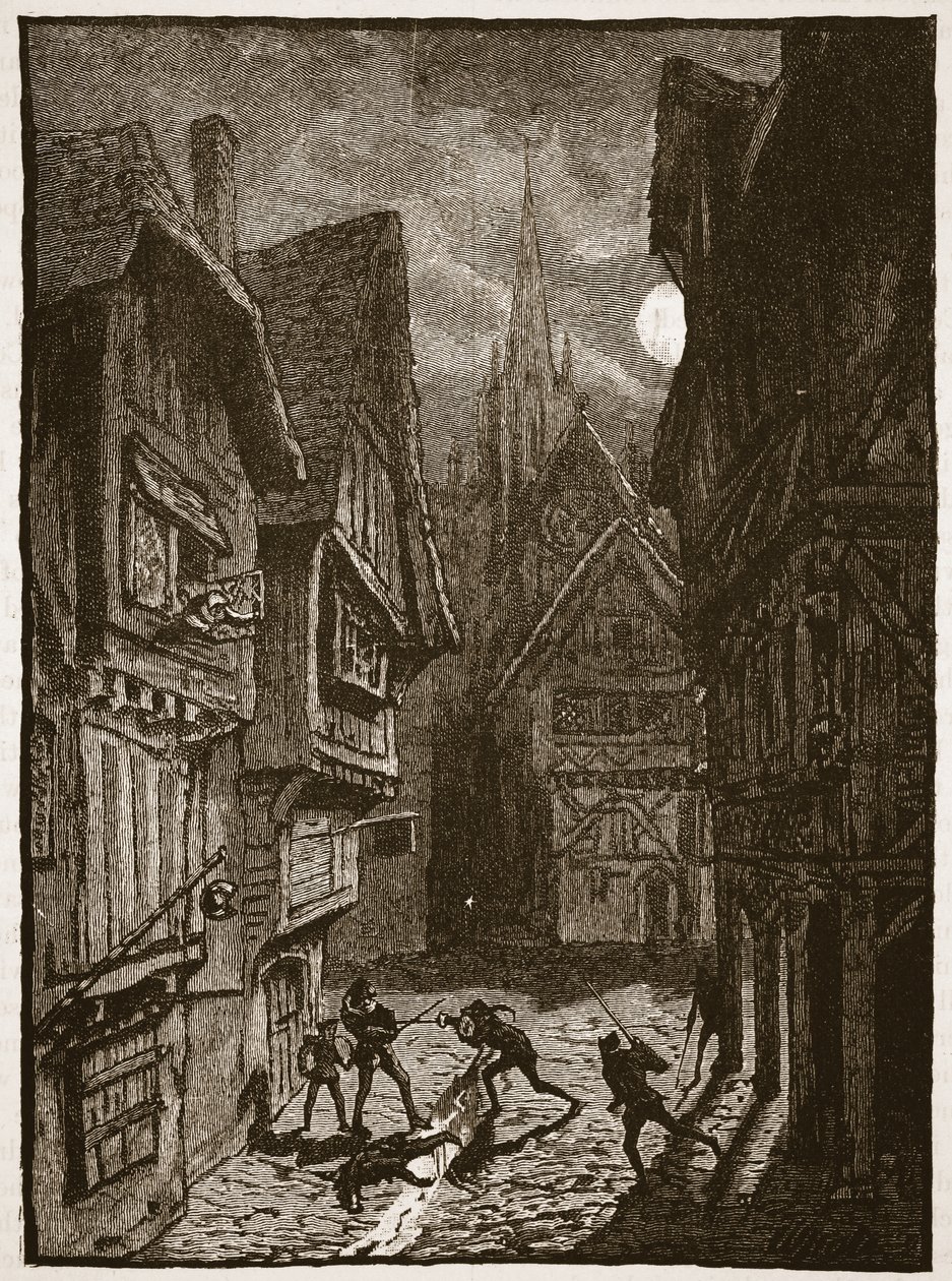 Lord Grey a jeho stoupenci útočí na hraběte ze Southamptonu, ilustrace z Cassells Illustrated History of England (sépiová fotografie) od English School