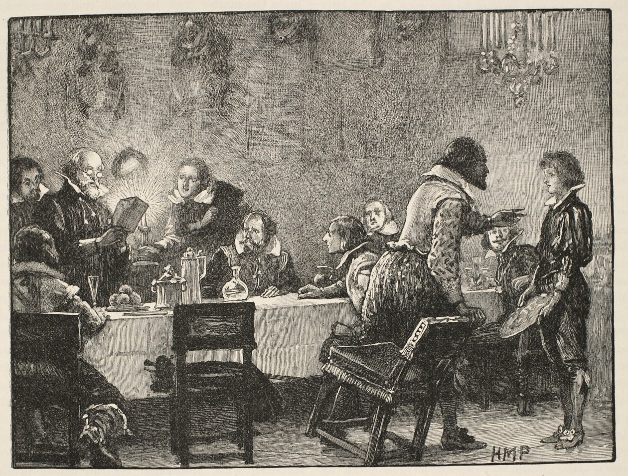 Lord Monteagle a varovný dopis o spiknutí střelného prachu, ilustrace z Cassells Illustrated History of England (sépiová fotografie) od English School