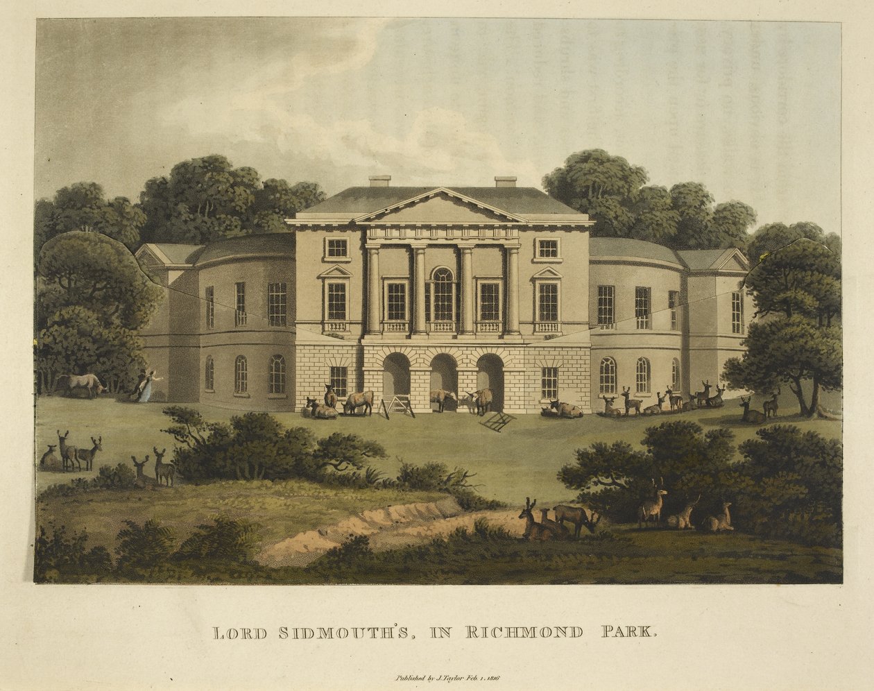 Lorda Sidmoutha v Richmond Parku, z „Fragmenty o teorii a praxi krajinného zahradnictví, včetně některých poznámek o řecké a gotické architektuře, s pomocí Humphry Reptona“ od English School