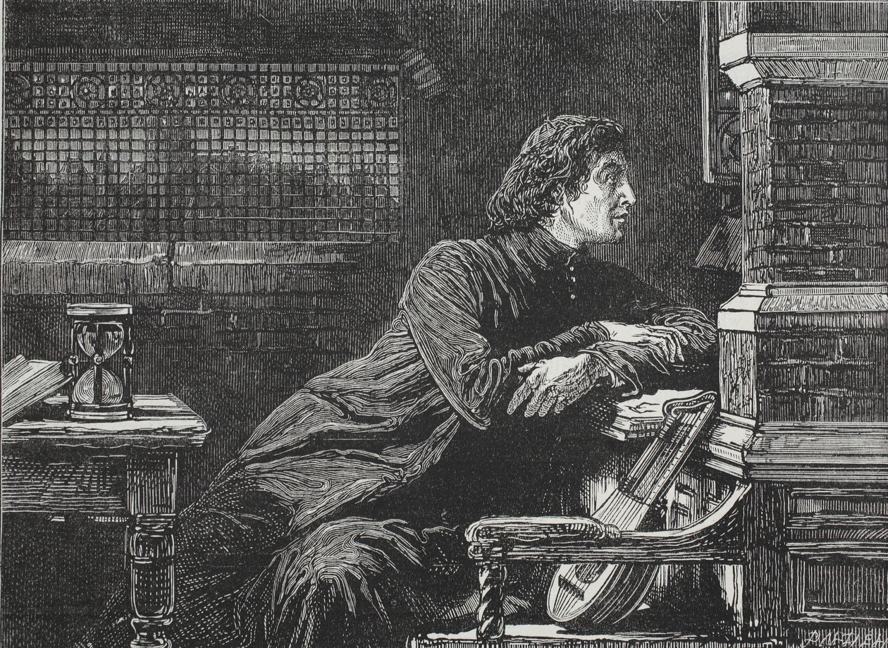 Luther at the Casement, ilustrace z Historie protestantismu od Jamese Aitkena Wylie (1808-1890), pub. 1878 od English School