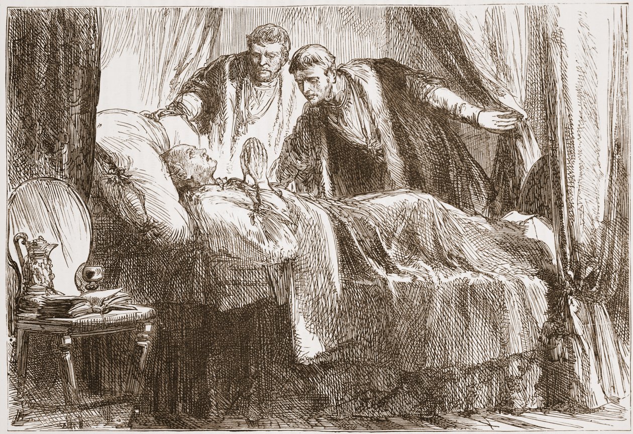 Luther na smrtelné posteli, ilustrace z Historie protestantismu od Jamese Aitkena Wylie (1808-1890), hospoda. 1878 od English School