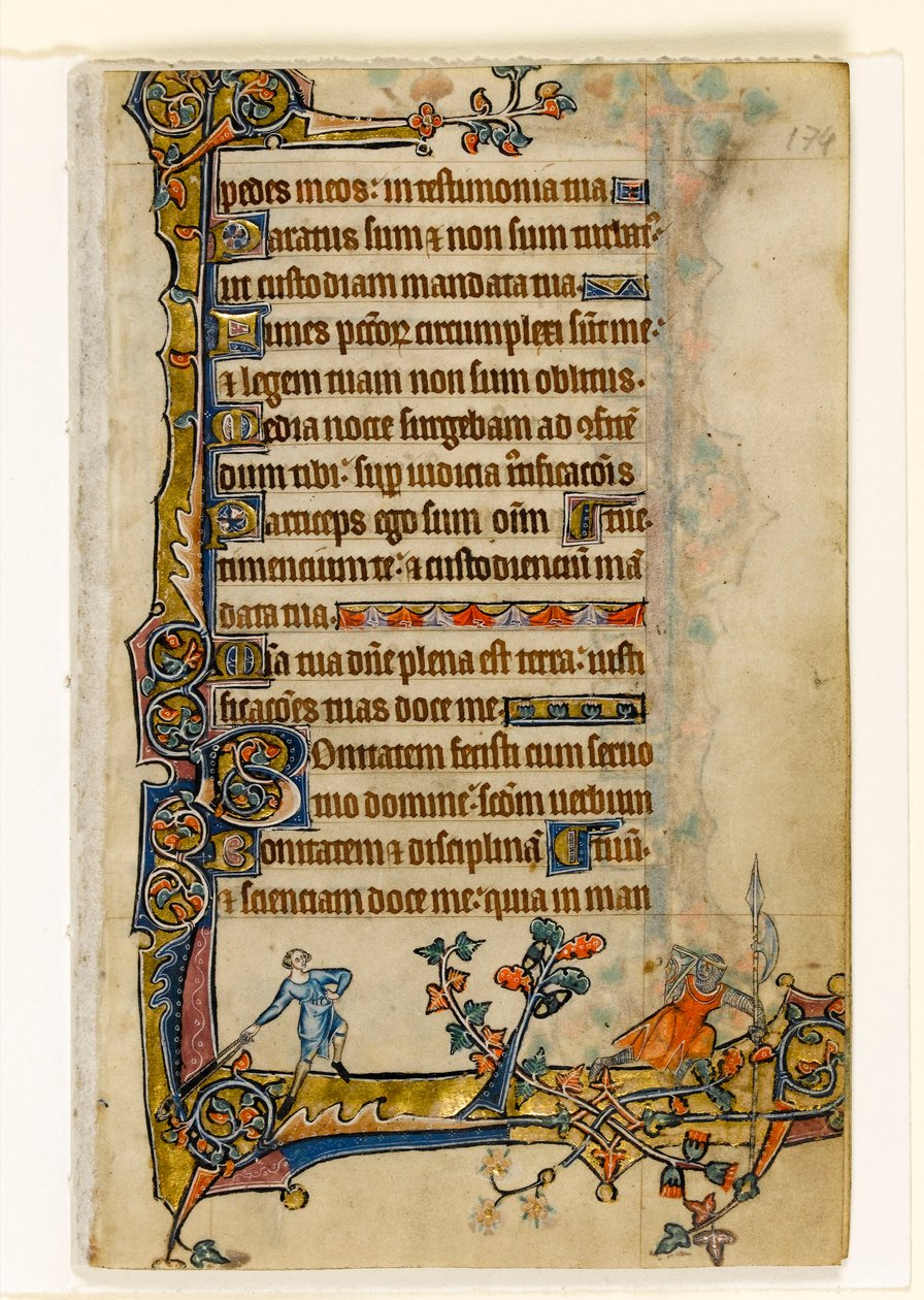 MS 1-2005, fol. 174r: David a Goliath, okrajová dekorace z Macclesfieldského žaltáře, Use of Sarum, East Anglia, c.1330 od English School