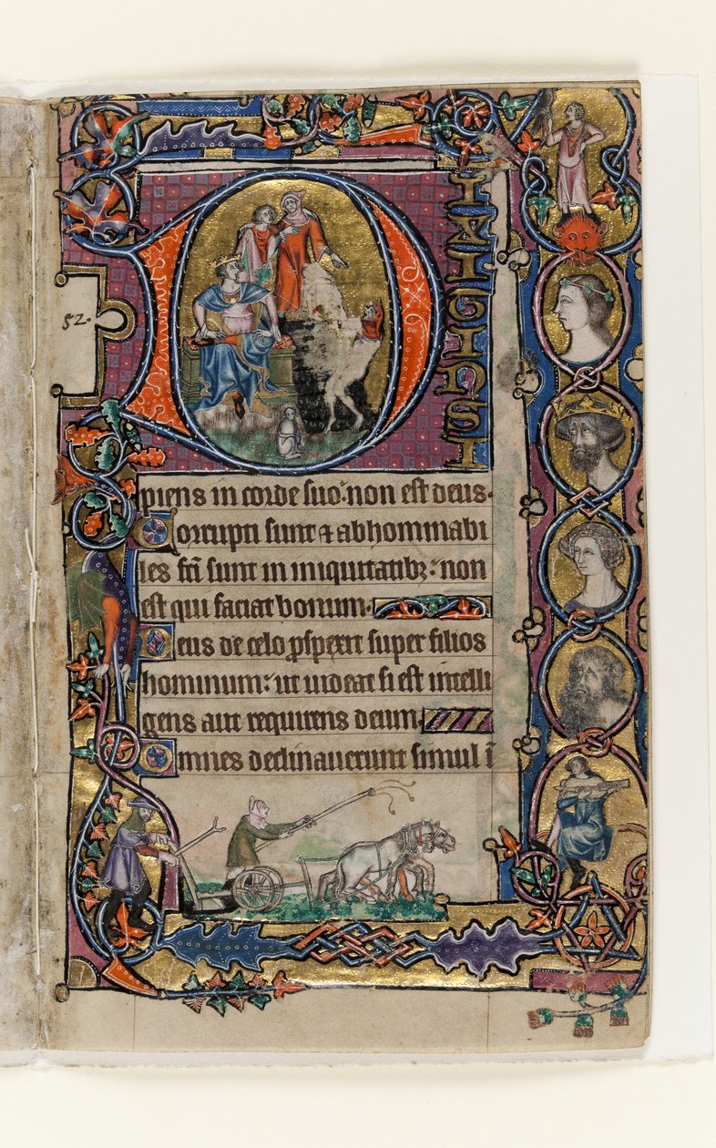 MS 1-2005, fol. 77r: David and the Fool, historická iniciála z Macclesfieldova žaltáře, Use of Sarum, East Anglia, c.1330 od English School