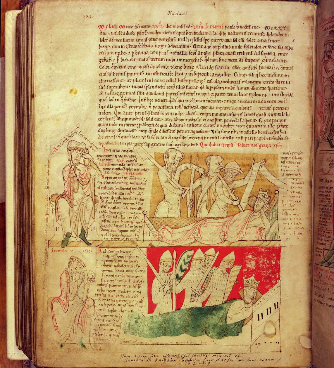 MS CCC 157 str. 382 Vize, které snil král Jindřich I. v Normandii v roce 1130, z Worcesterské kroniky, kolem 1130-40 (vellum) od English School
