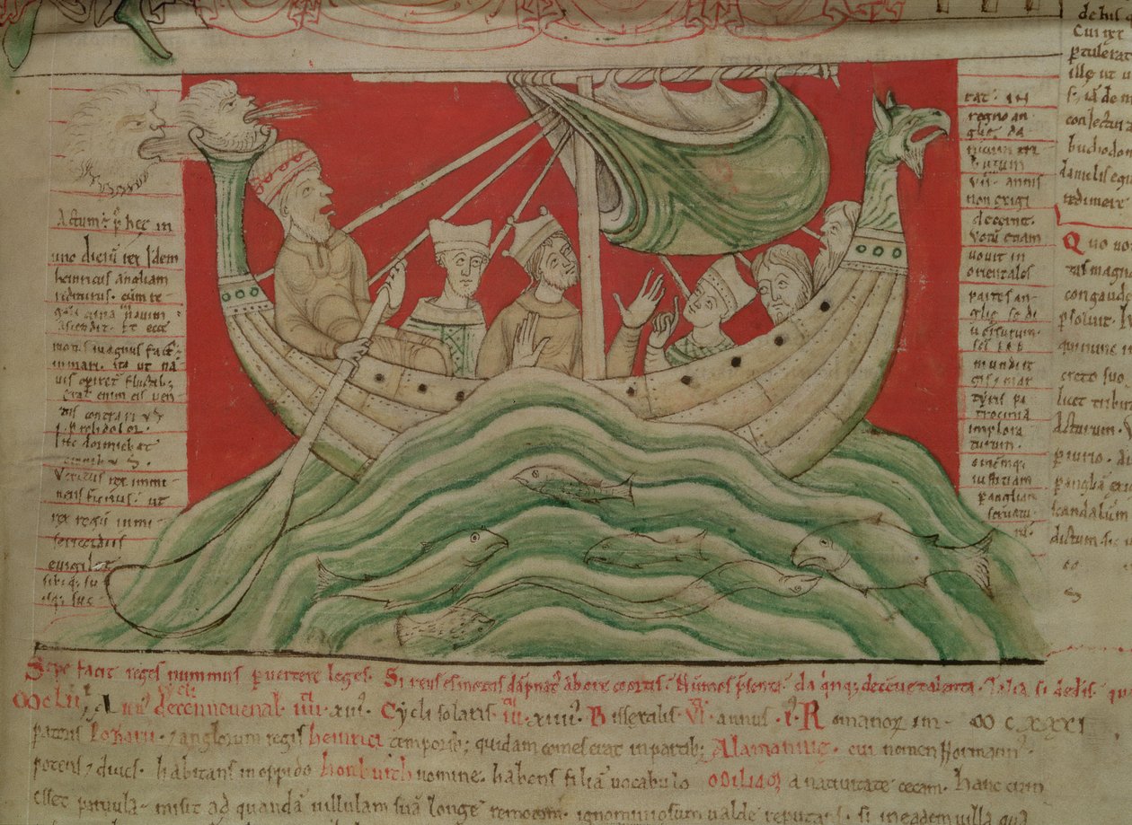 MS CCC 157 str. 383 Vize, které snil král Jindřich I. v Normandii v roce 1130, z Worcesterské kroniky, c.1130-40 (vellum) (detail 95507) od English School