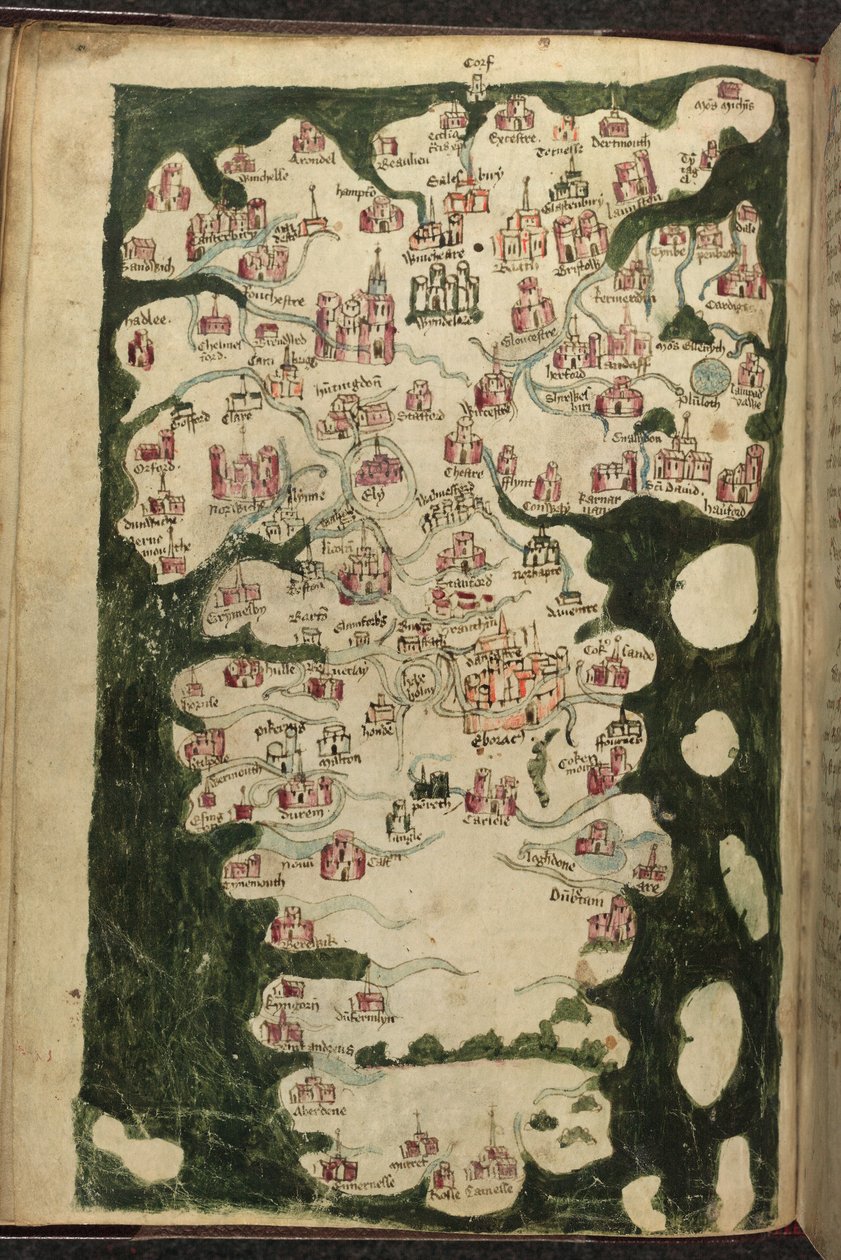 MS Harley 1808, f.9v Mapa Anglie a Walesu, z 