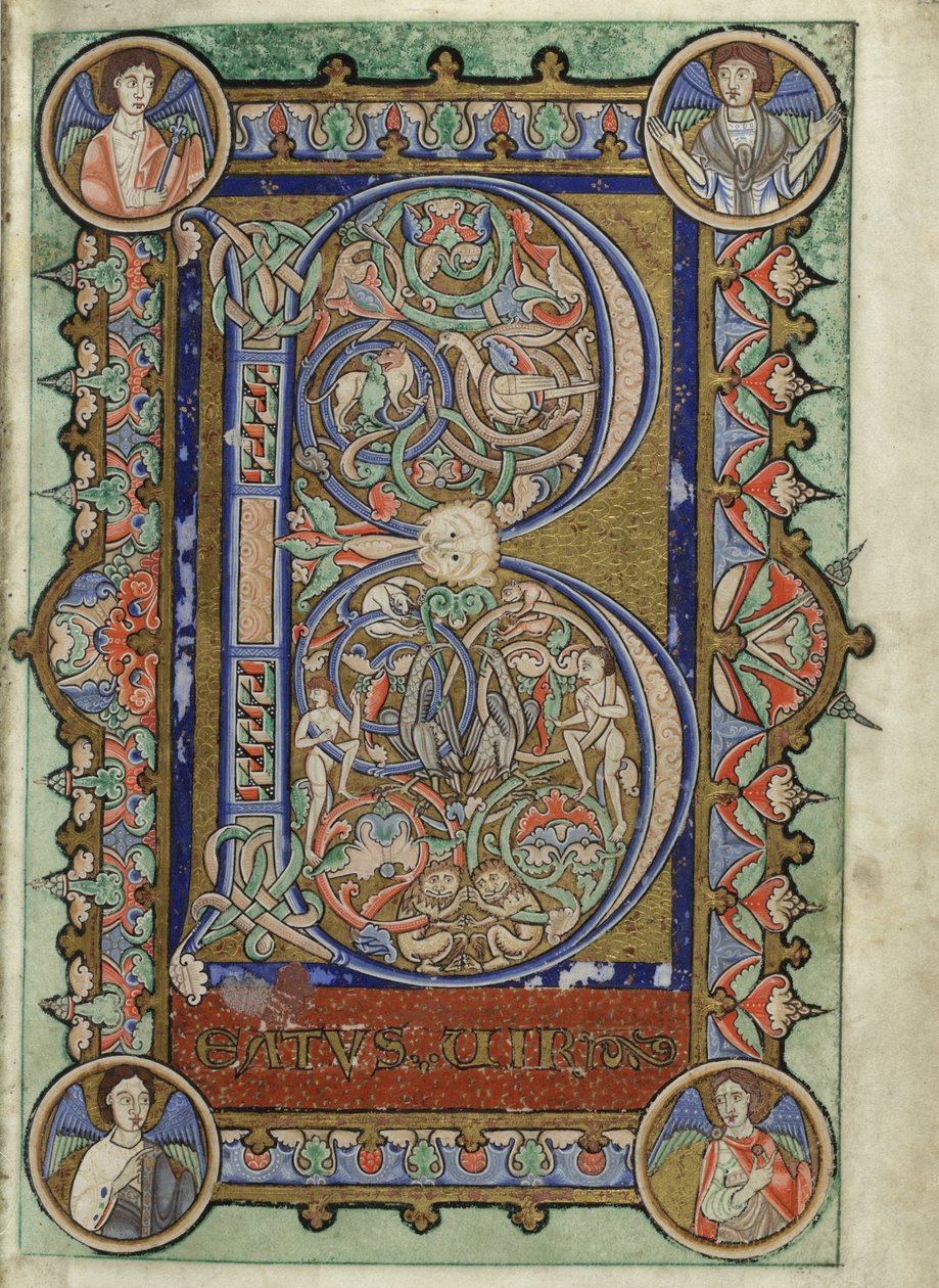 MS Hunter 229 f.22r z Hunterian Psalter, c.1170 (pero a inkoust a tempera na pergamenu) od English School