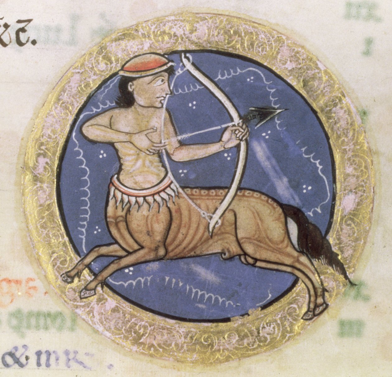 MS Hunter 229 f.6r Sagittarius, z Hunterian Psalter, c.1170 (pero a inkoust a tempera na pergamenu) (detail) od English School