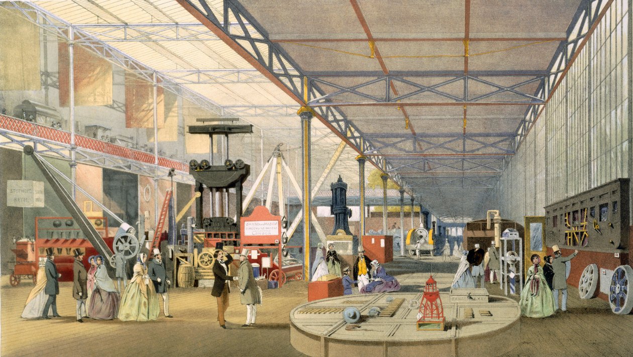 Machinery, od Dickinsonových komplexních obrázků Velké výstavy z roku 1851 publikovaných 1854, barevná litografie od English School