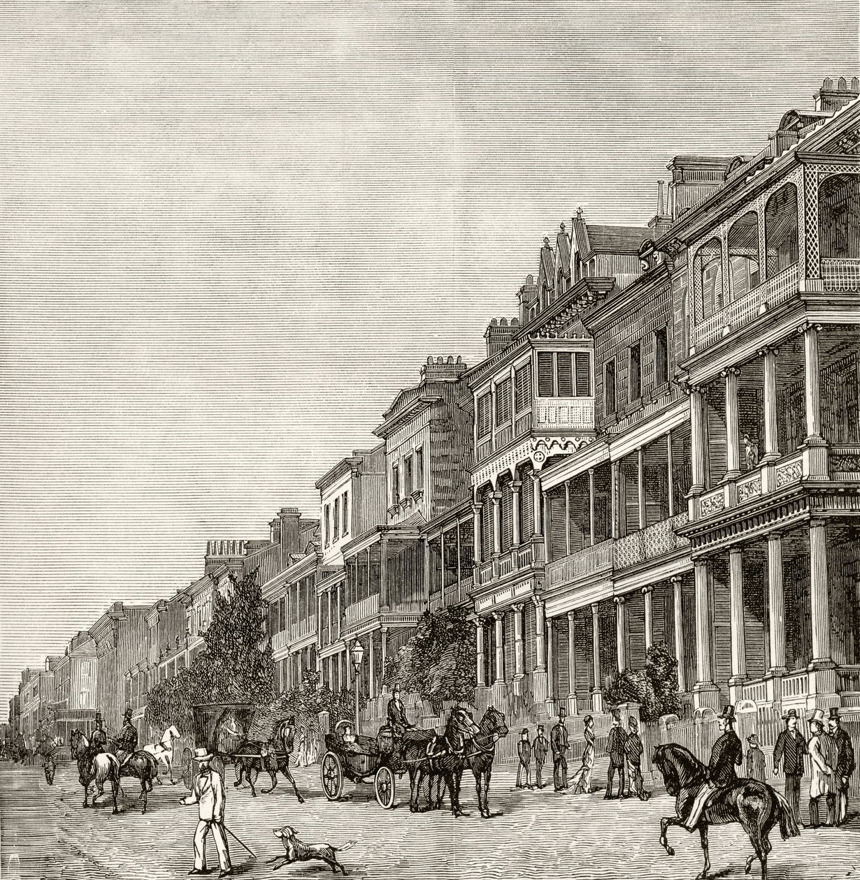 Macquarie Street, Sydney, kolem roku 1880, z 