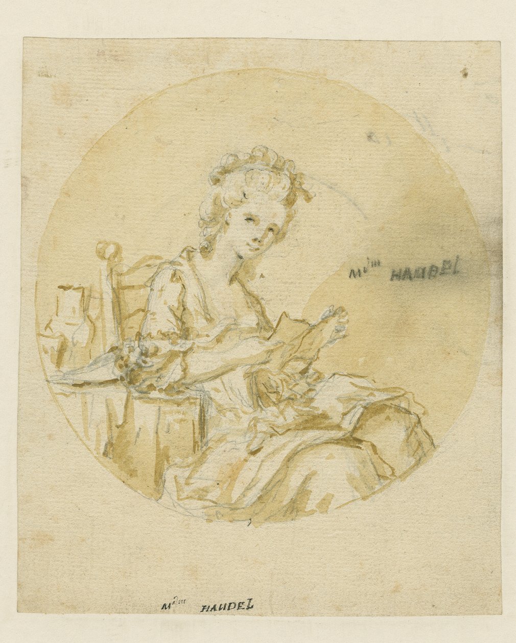 Madame Händel, polovina 19. století (pero, inkoust a mytí na papíře) od English School