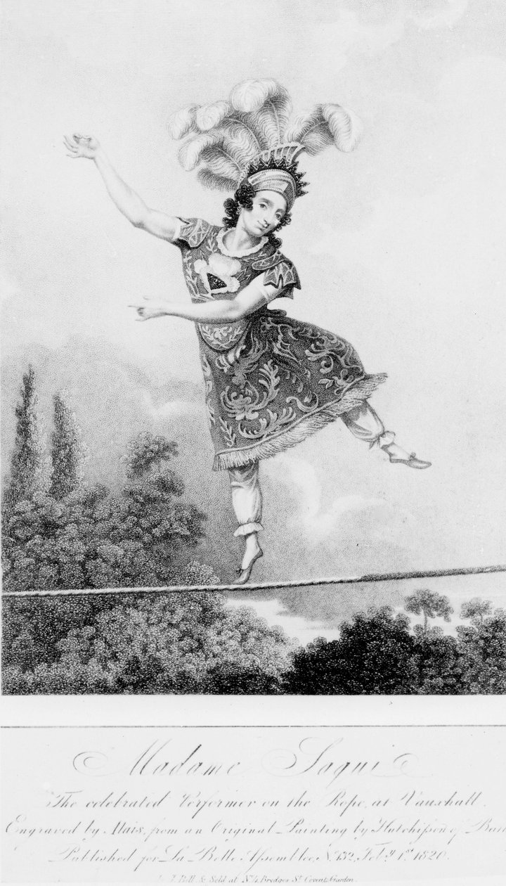 Madame Saqui, oslavovaná umělkyně na laně ve Vauxhall Gardens v Londýně od English School