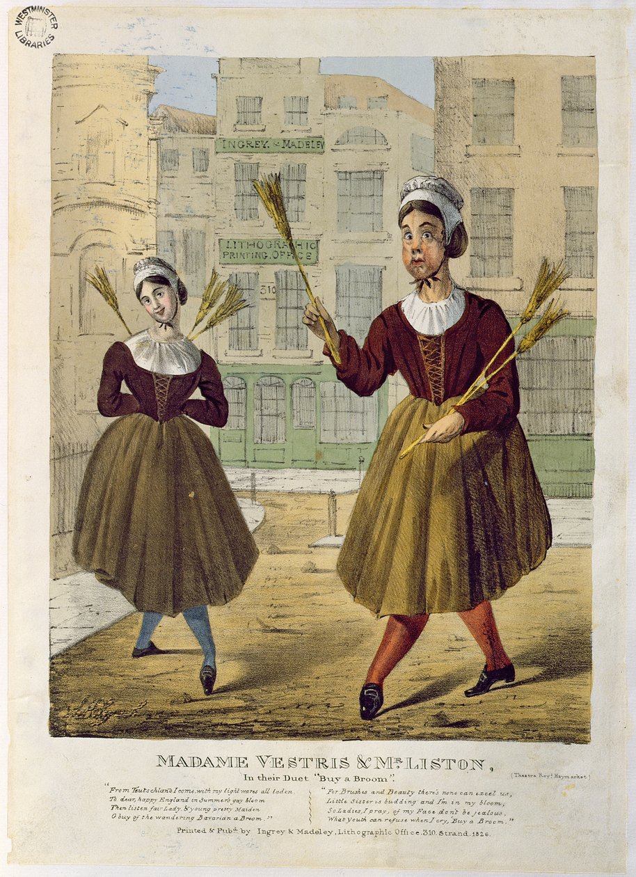 Madame Vestris a pan Liston ve svém duetu Kup si koště, hospoda. od Ingrey & Madeley, 1826 od English School