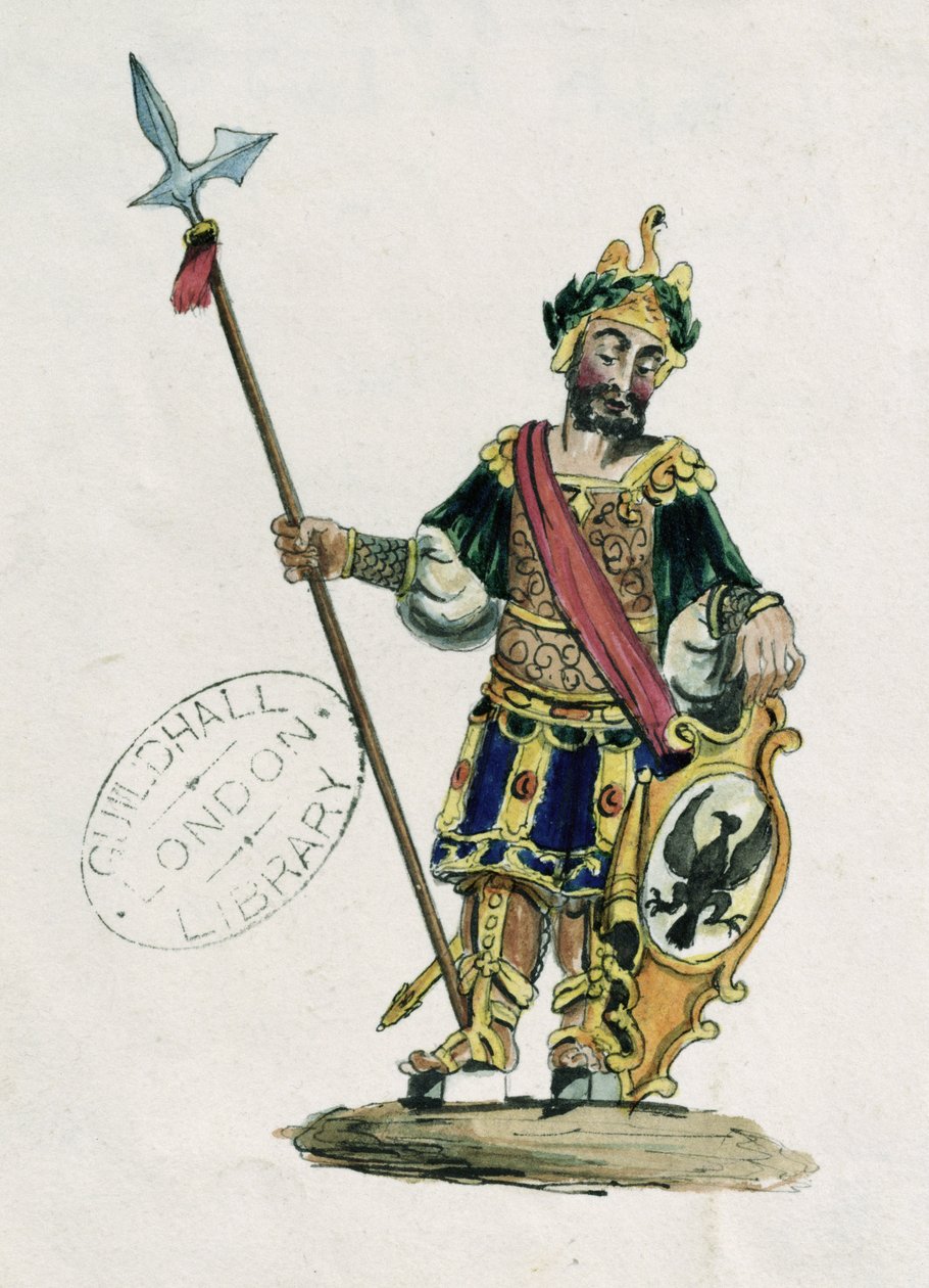 Magog, ilustrace cechovní sochy legendárních obrů (viz také 106547) od English School