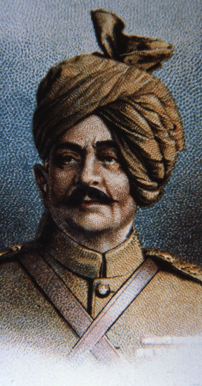 Maharajah Sir Pertab Singh, plukovník z Jodhpur Lancers (barva litho) od English School