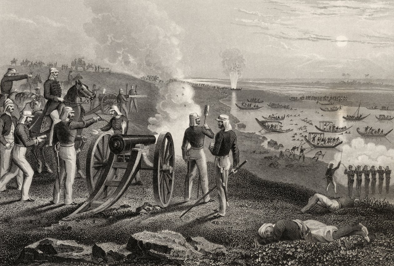 Major Eyre, který v roce 1857 vyhnal rebely z Oude z Allahabadu, z „Historie indické vzpoury“ vydané v roce 1858 od English School
