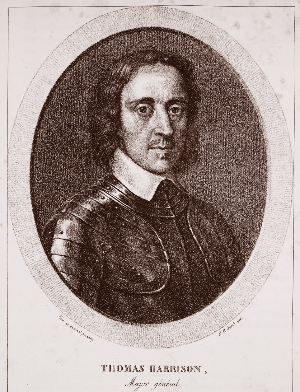 Generálmajor Thomas Harrison, připisovaný N. H. Jacobovi, vyrytý de Langlumem od English School