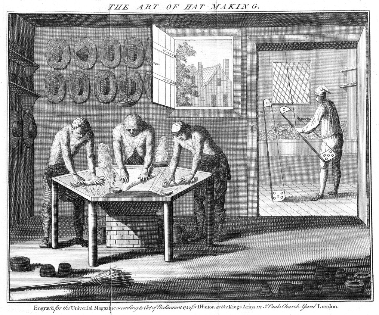 Výroba bobřích klobouků, z The Universal Magazine, Londýn, hospoda. v roce 1750 od English School