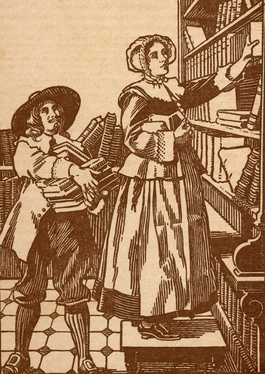 Knihkupci a knihkupci pracující v knihkupectví ze 17. století (litho) od English School
