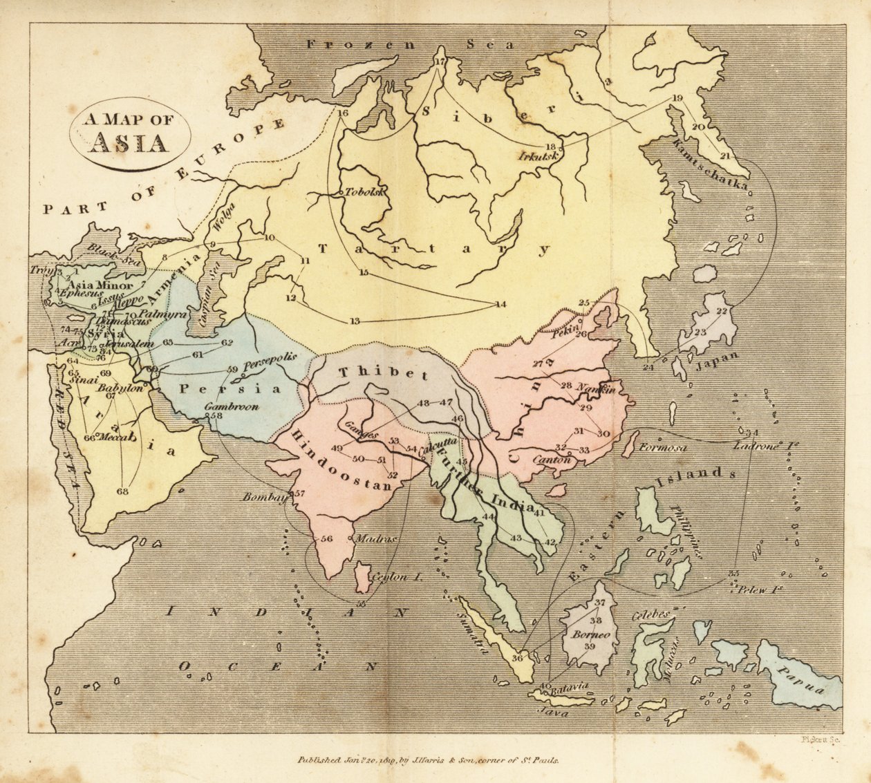 Mapa Asie, začátek 19. století od English School