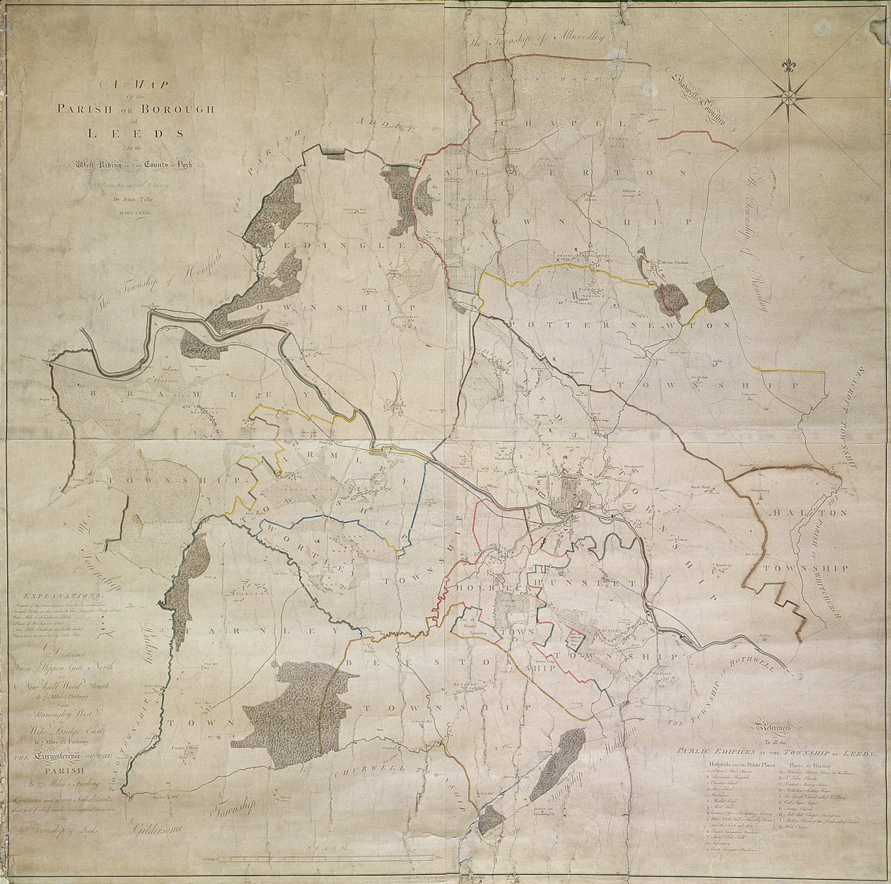 Mapa města Leeds, kterou sestavil John Tuke od English School