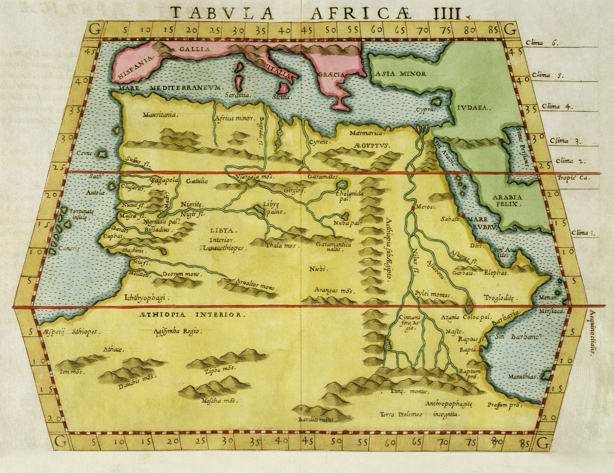 Mapa severní Afriky, cca 1580s od English School