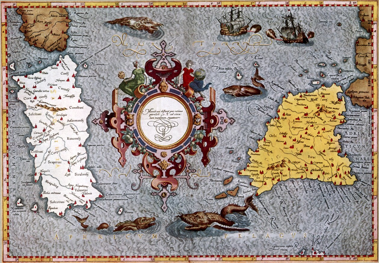 Mapa Sardinie a Sicílie, Ptolemaiova "Geographica od English School