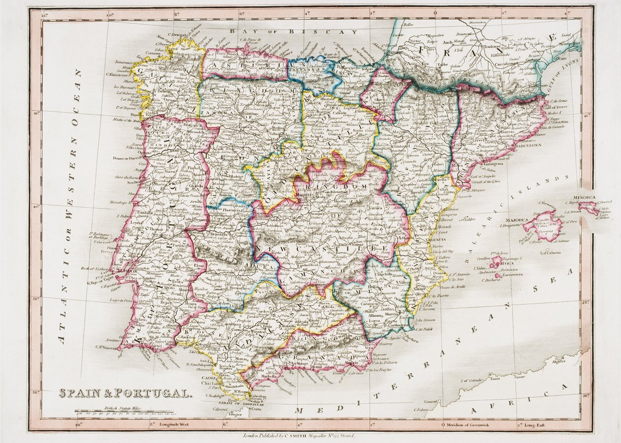 Mapa Španělska a Portugalska, z 
